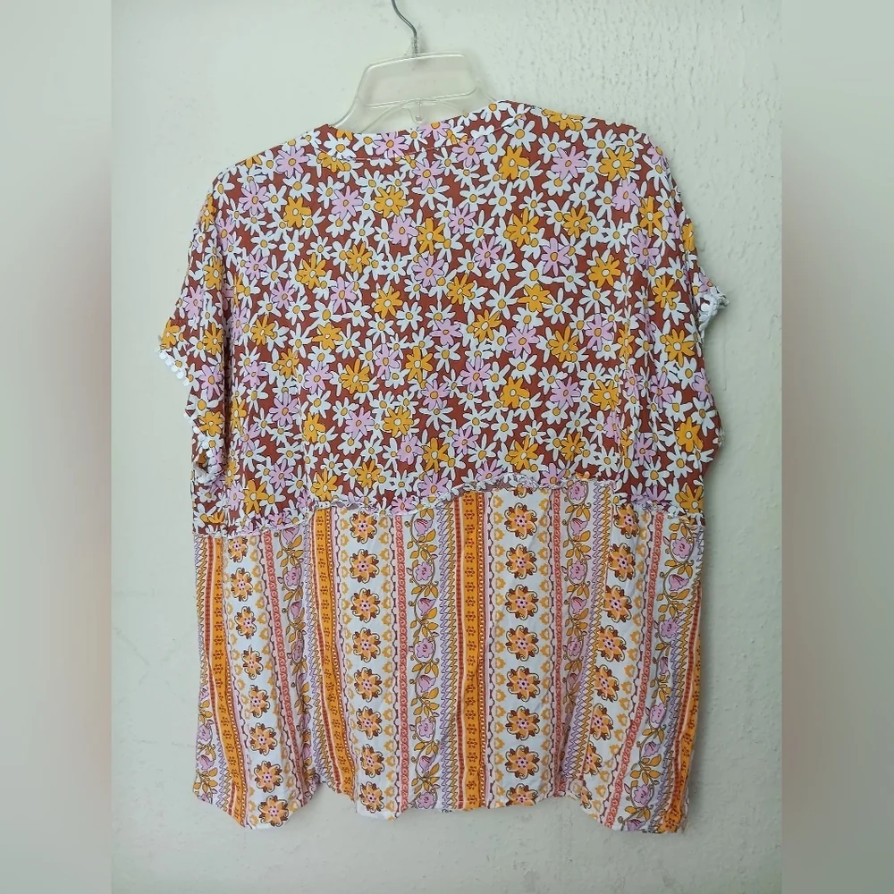 Cato Floral and Striped Blouse - Orange and Pink - Picture 5 of 7